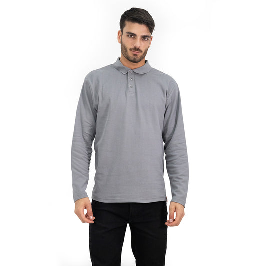 Polera Pique Quebec Manga Larga Gris Hombre
