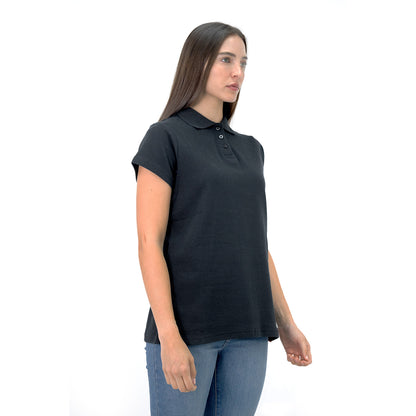 Polera Pique Quebec Manga Corta Negro Mujer
