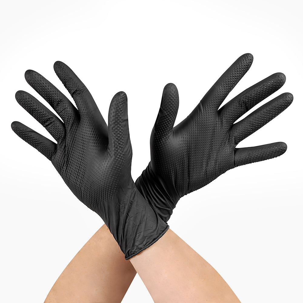 GUANTE RAVEN NITRILO TEXTURIZADO NEGRO 8.0 GR STEELPRO CAJA 50 UND