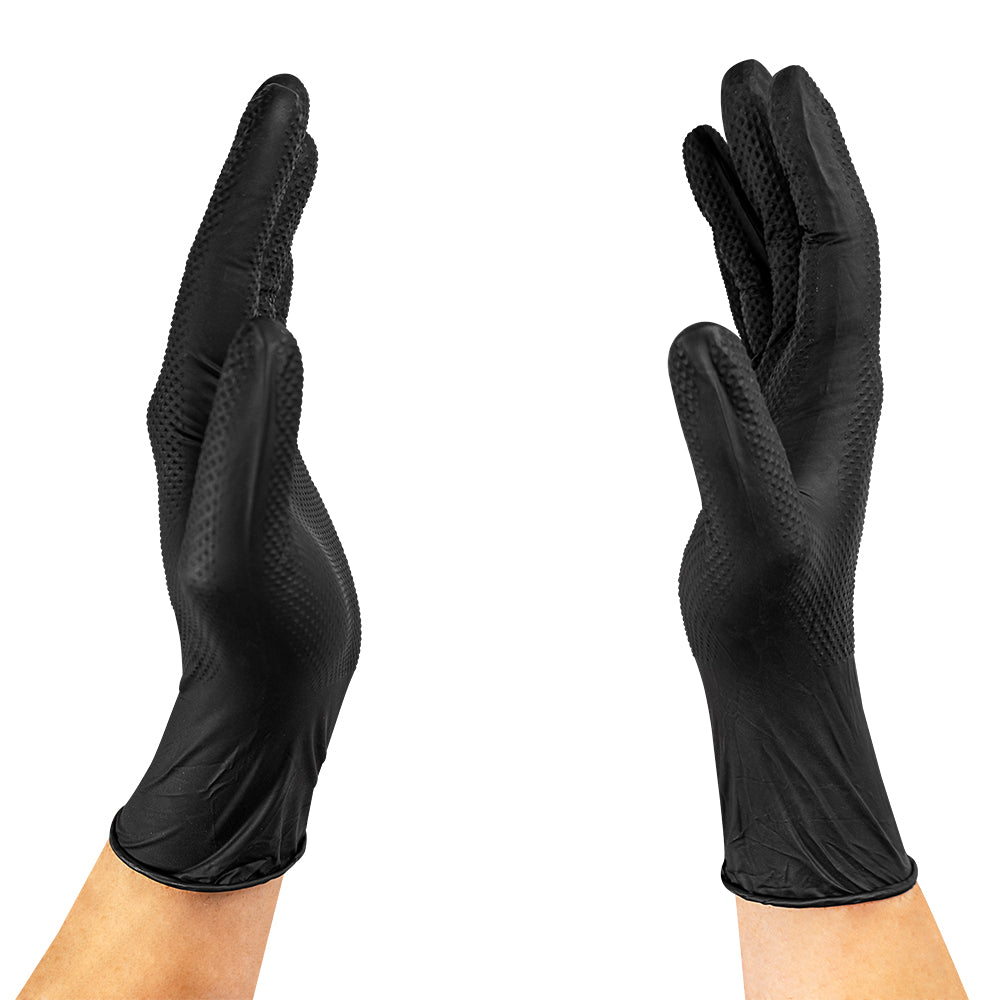GUANTE RAVEN NITRILO TEXTURIZADO NEGRO 8.0 GR STEELPRO CAJA 50 UND