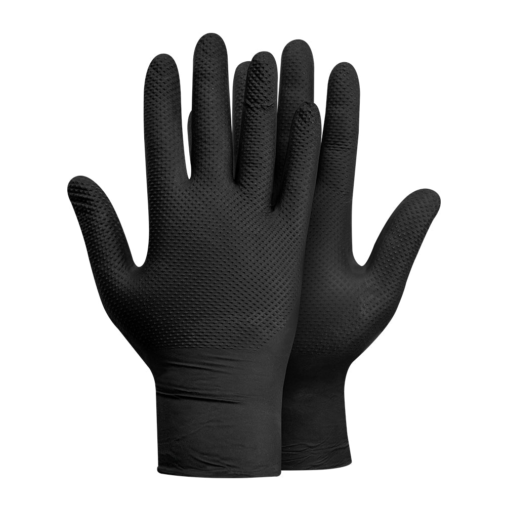 GUANTE RAVEN NITRILO TEXTURIZADO NEGRO 8.0 GR STEELPRO CAJA 50 UND